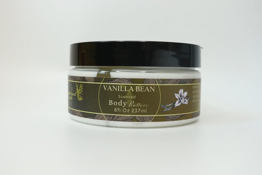 Jar of vanilla bean scented body butter 
